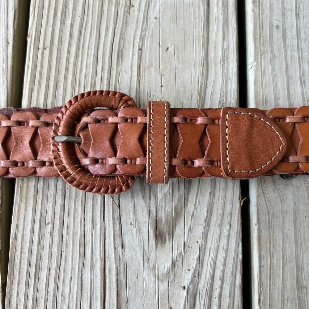 Fossil leather belt 3944231 size M woven brown british tan - Picture 1 of 5